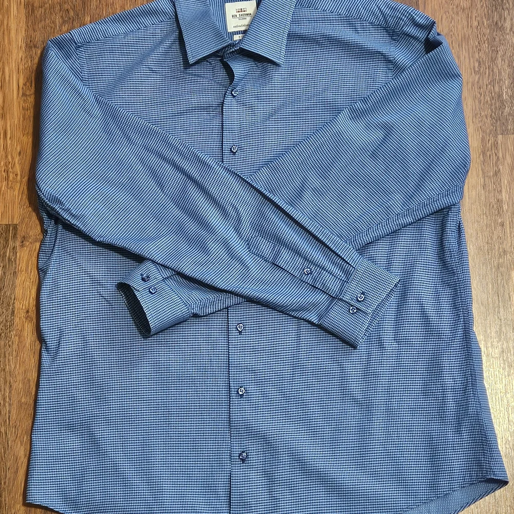 BEN SHERMAN mens skim-fit stretch dress shirt SIZE 17x35 COLOR BLUE LXL15 - Picture 7 of 15